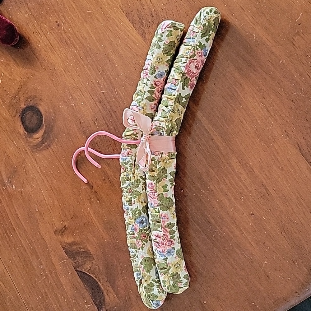 Decorative Pair of Floral Linen Clothes Hangers